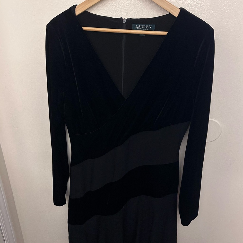 Ralph Lauren Black Velvet & Knit Long Sleeve Wrap Dress